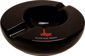 PROMO  VILLIGER  ASHTRAY 6 ½ " BLACK CERAMIC ROUND 2 STICK