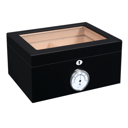 Humidor Bally Black 100 Cigar Ct 13 3 4" W 9 1 4" D X 6 1 2" H