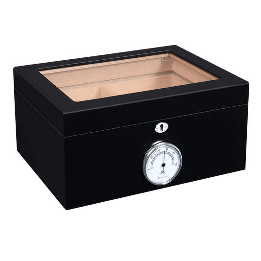 Humidor Bally Black 100 Cigar Ct 13 3 4" W 9 1 4" D X 6 1 2" H