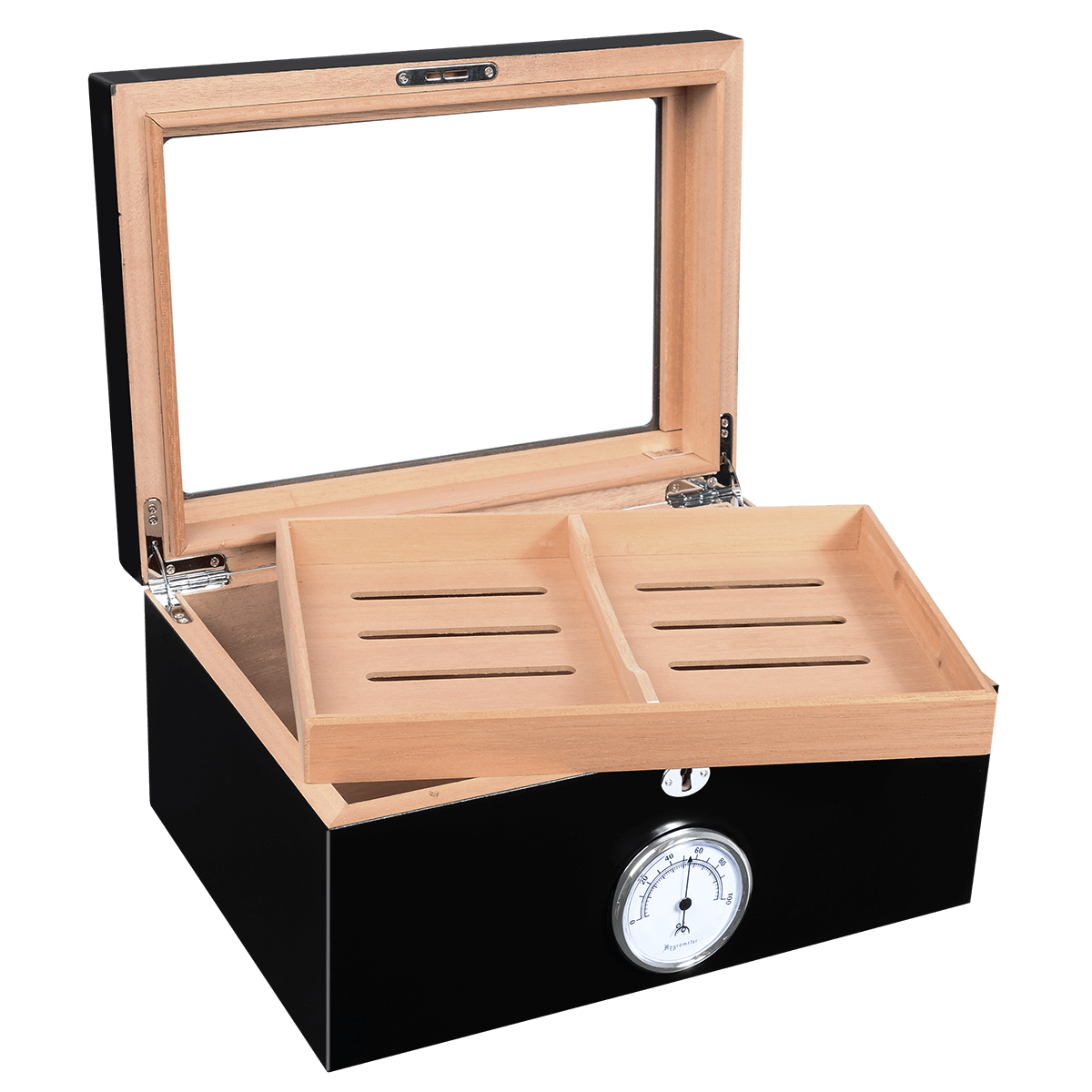 Humidor Bally Black 100 Cigar Ct 13 3 4" W 9 1 4" D X 6 1 2" H