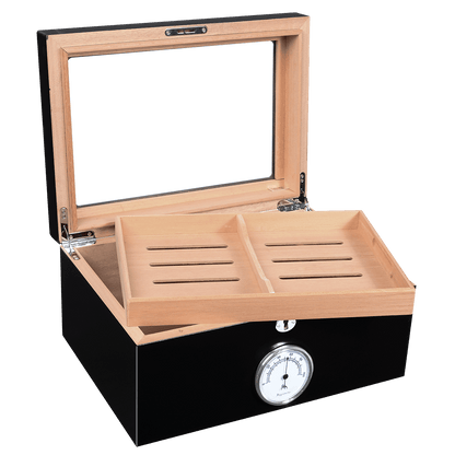 Humidor Bally Black 100 Cigar Ct 13 3 4" W 9 1 4" D X 6 1 2" H