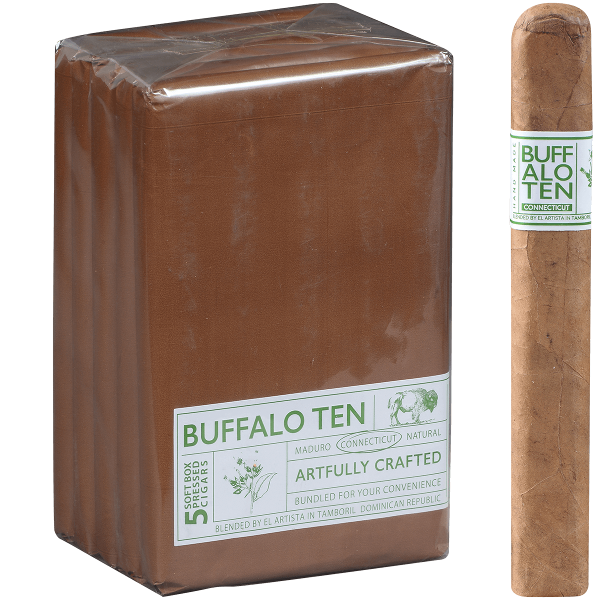 Buffalo Ten By Artista Cigars Toro Connecticut Display Refill Packs 5/5 Ct. 6.00X60