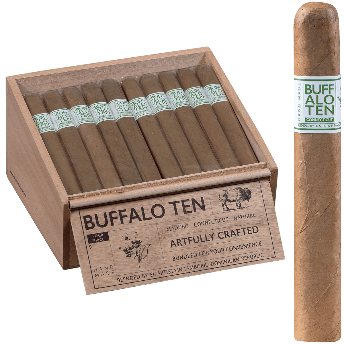 Buffalo Ten By Artista Cigars Toro Connecticut 40 Ct. Tray 6.00X60