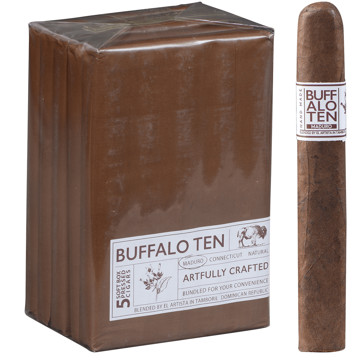 Buffalo Ten By Artista Cigars Toro Maduro Display Refill Packs 5/5 Ct. 6.00X60