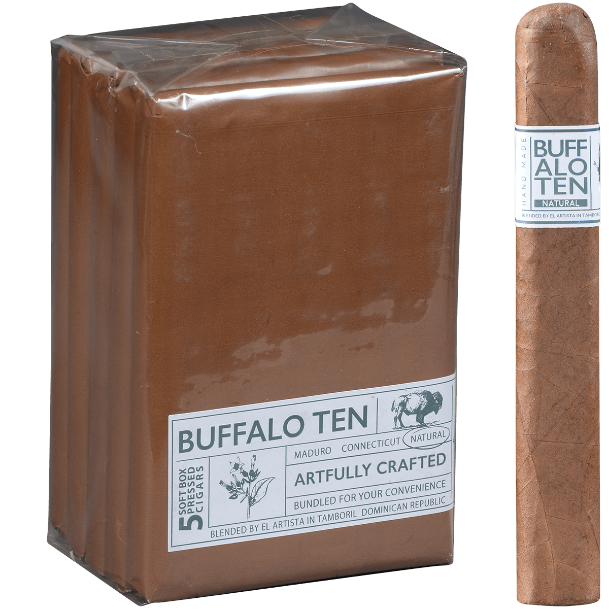 Buffalo Ten By Artista Cigars Toro Natural Display Refill Packs 5/5 Ct. 6.00X60