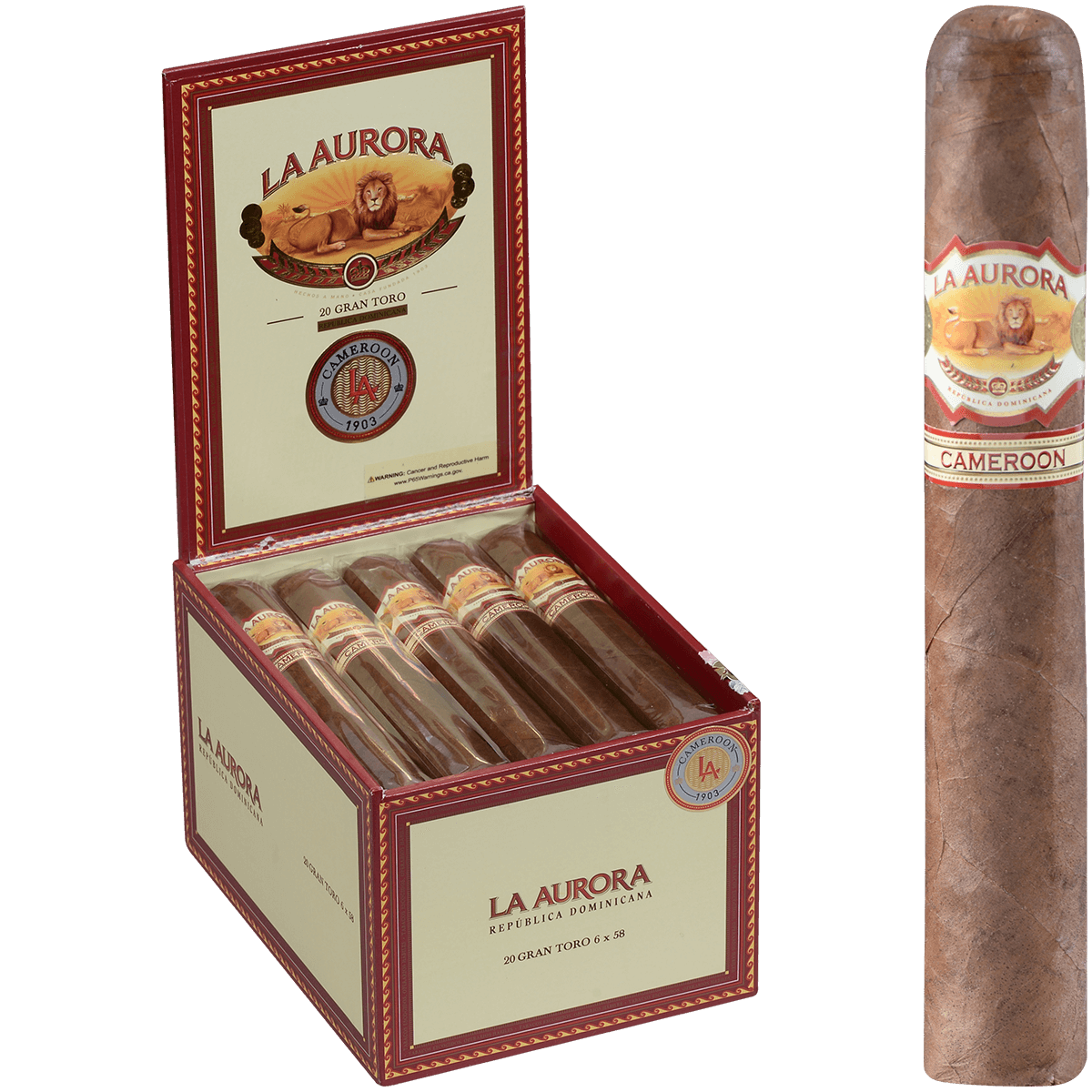 La Aurora 1903 Cameroon Gran Toro 6X58 20 Ct Box