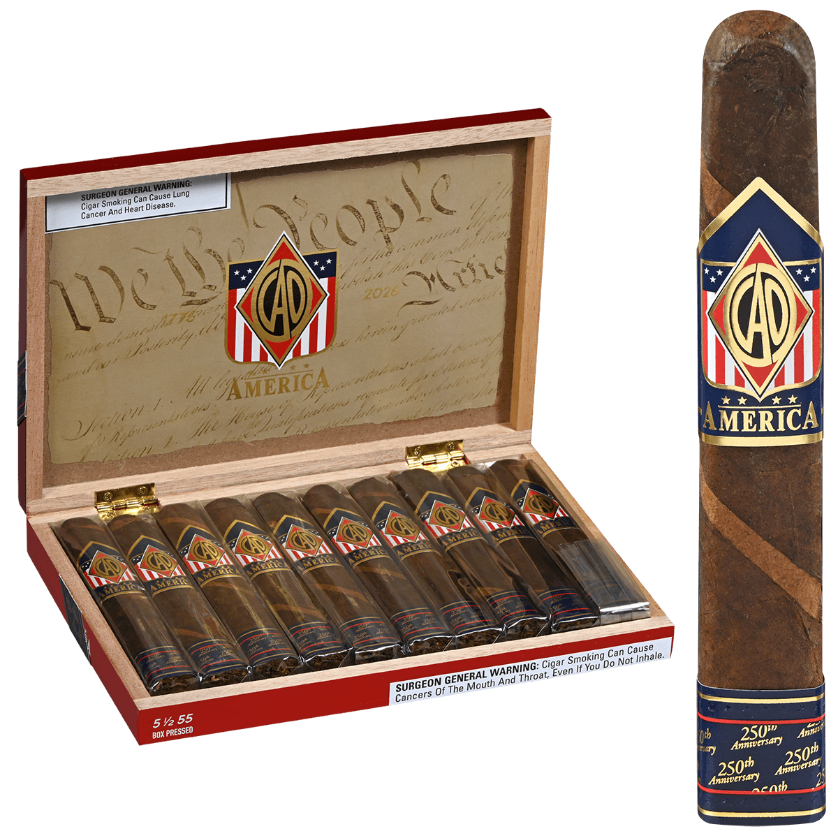 Limited Edition Cao America 250Th Anniversary Robusto 10 Ct. Box 5.5X55