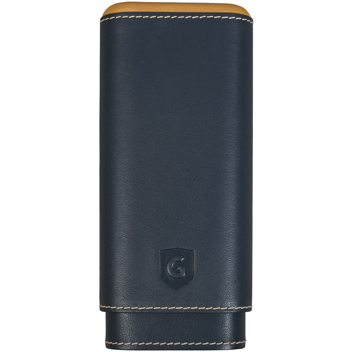 PK GUARDSMAN LEATHER CEDAR LINED CHURCHILL 3 CIGAR CASE NAVY AND GOLD