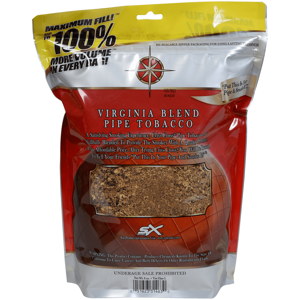 Criss Cross Virginia Blend Pipe Tobacco Original 8 Oz. Bag