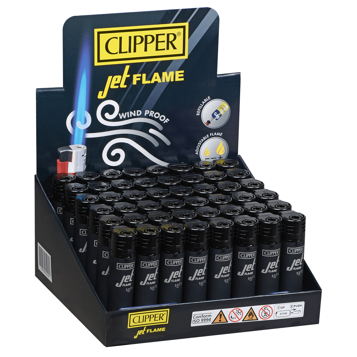 Clipper Electronic Jet Lighter Black 48 Ct Tray