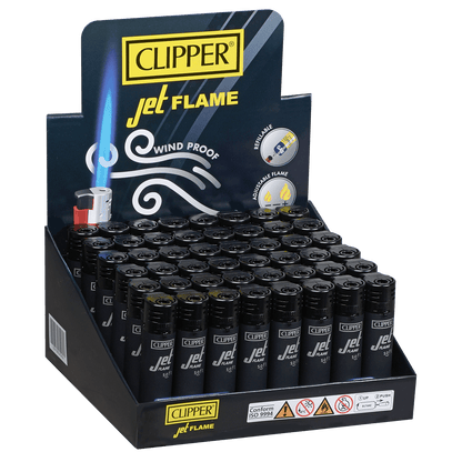 Clipper Electronic Jet Lighter Black 48 Ct Tray