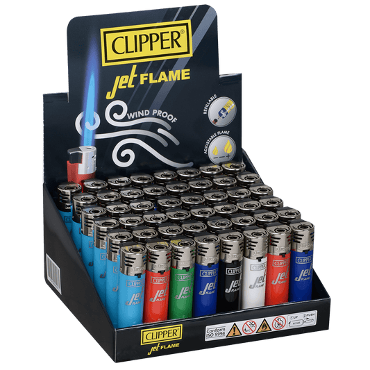 Clipper Electronic Jet Lighter Assorted Colors 48 Ct Tray