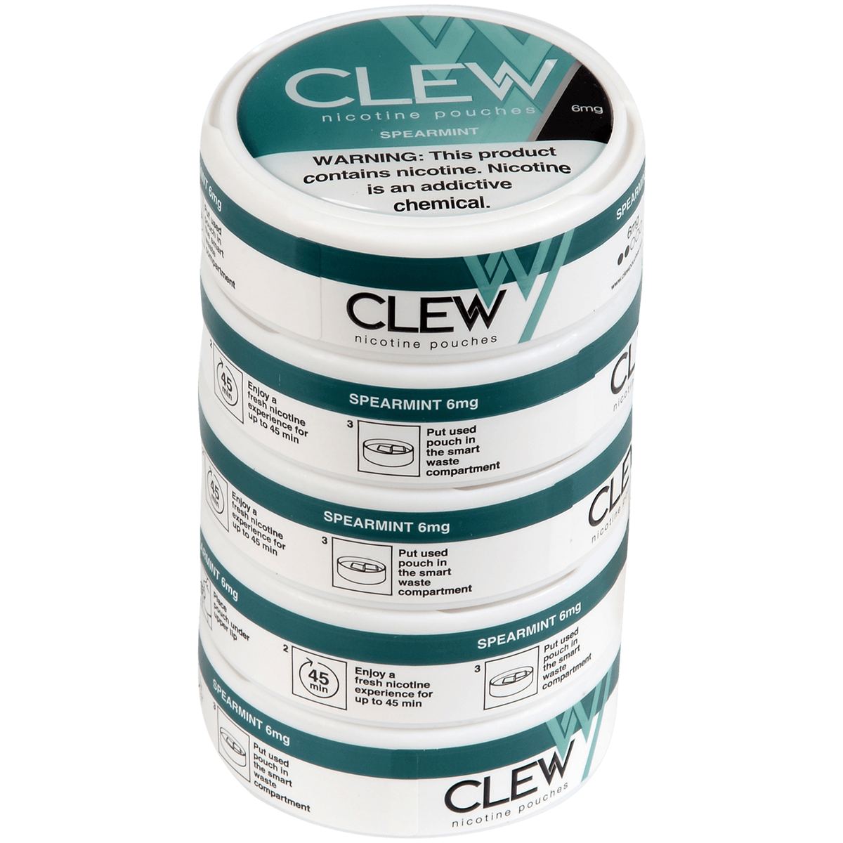 Clew Nicotine Pouches Spearmint 6 Mg 1/5 Tins