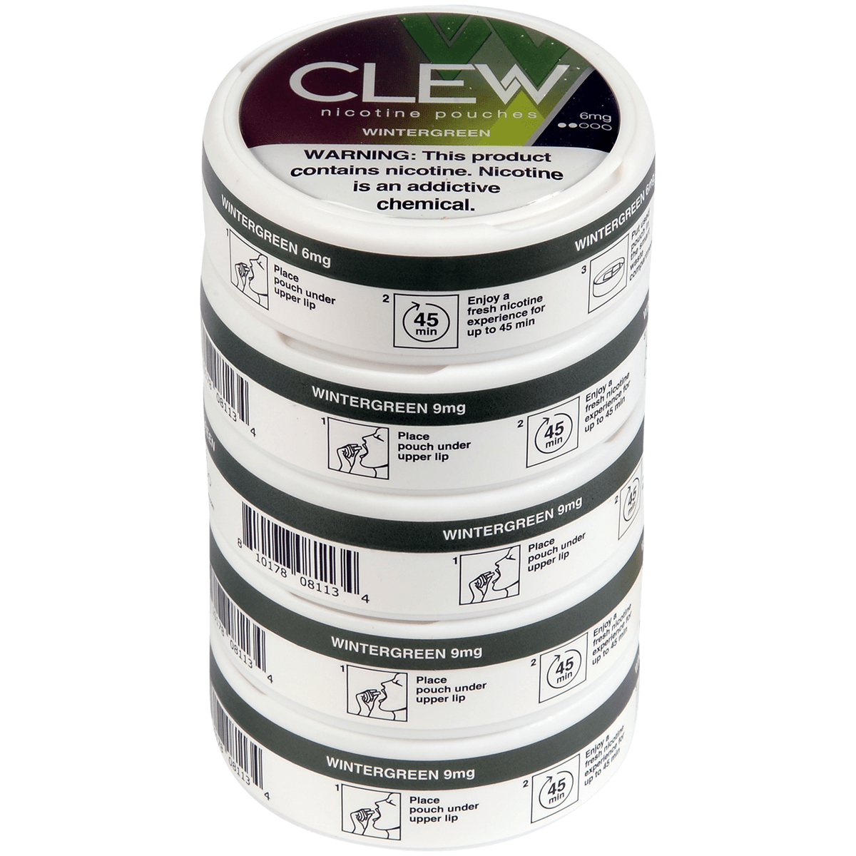 Clew Nicotine Pouches Wintergreen 6 Mg 1/5 Tins