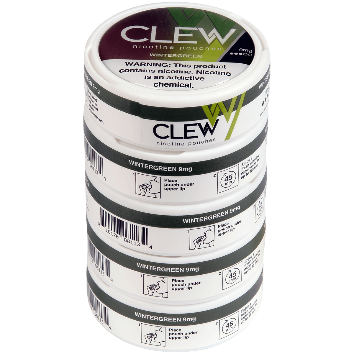 Clew Nicotine Pouches Wintergreen 9 Mg 1/5 Tins