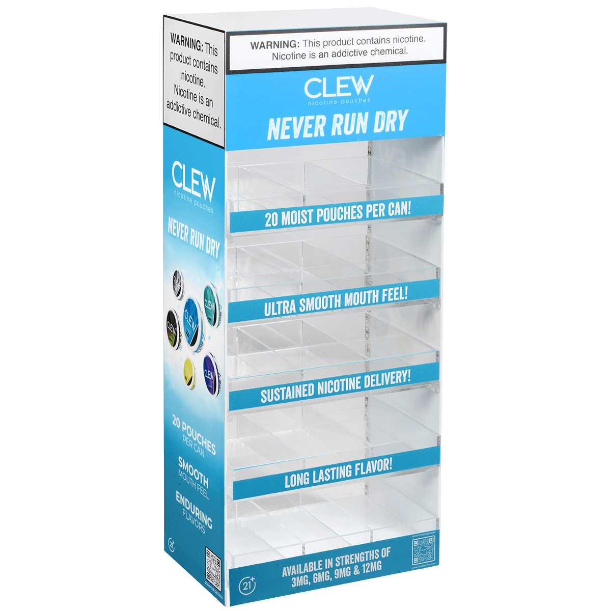 CLEW NICOTINE POUCHES BACK LOADING EMPTY LIGHT UP DISPLAY