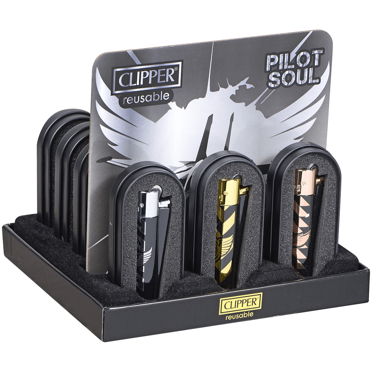 Clipper Cmp11 Metal Flint Lighter Pilot Soul 12 Ct. Tray