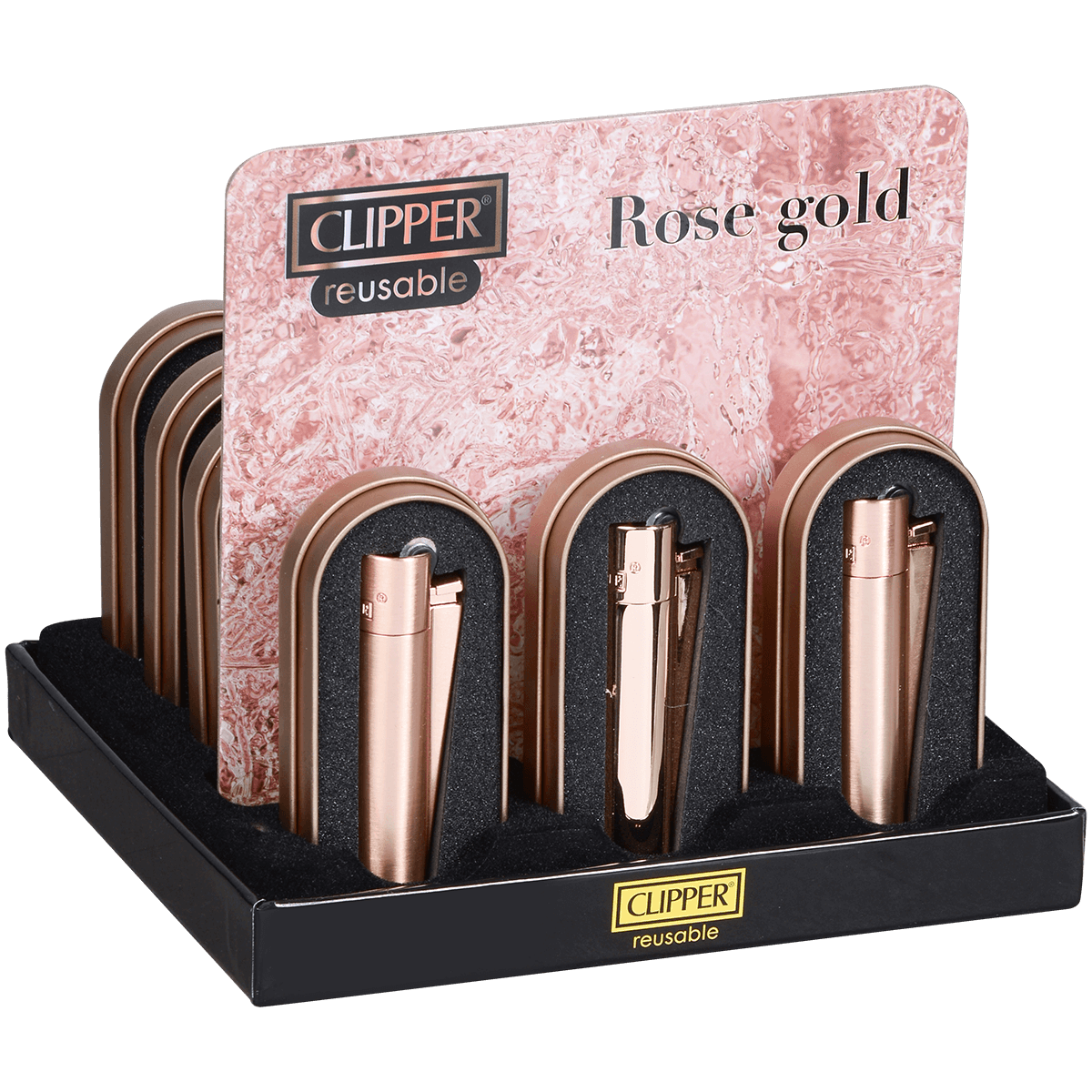 Clipper Cmp11 Metal Flint Lighter Rose Gold 12 Ct. Tray