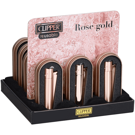 Clipper Cmp11 Metal Flint Lighter Rose Gold 12 Ct. Tray
