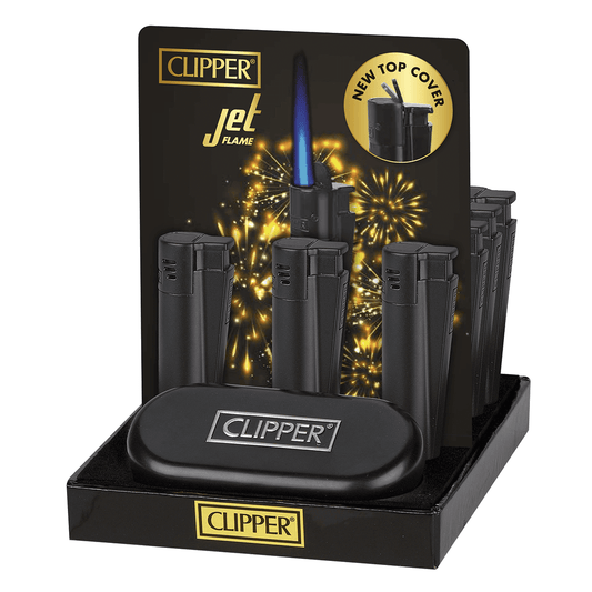 Clipper Electronic Jet Lighter Matte Black Metal 12Ct Display