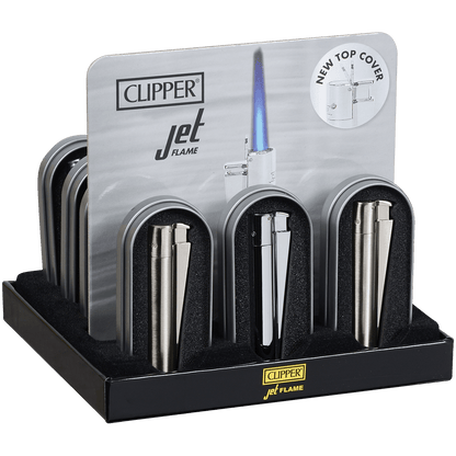 Clipper Electronic Jet Lighter Silver Metal 12Ct Tray