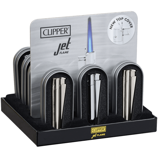 Clipper Electronic Jet Lighter Silver Metal 12Ct Tray