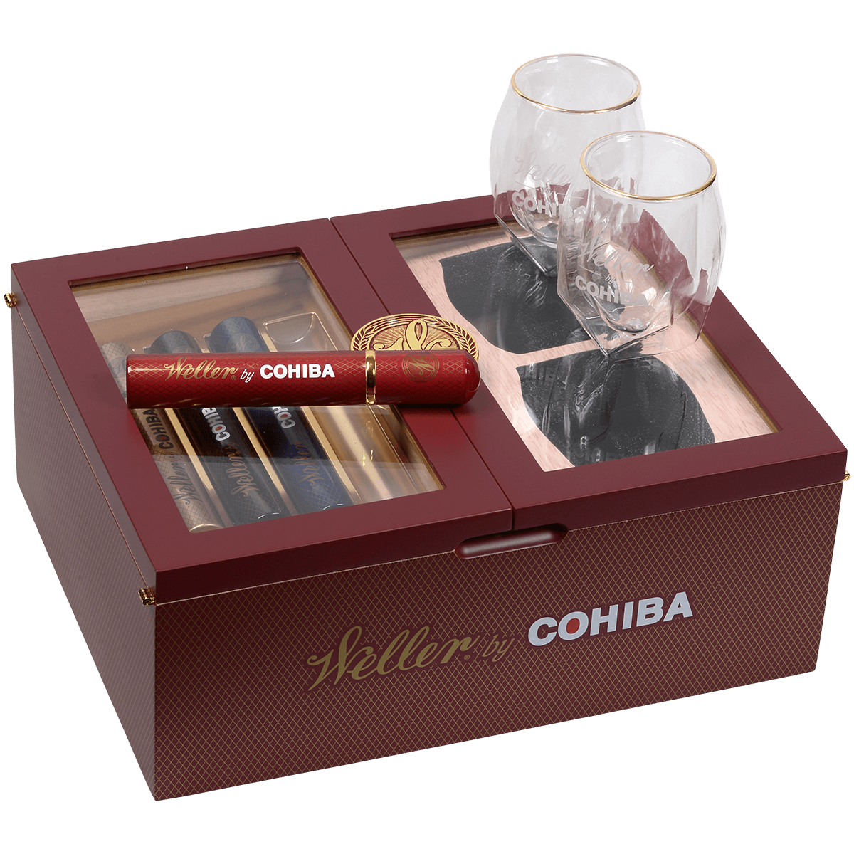Limited Edition 2025 Weller By Cohiba Toro Travel Humidor With Whiskey Glass Set 4 Ct.