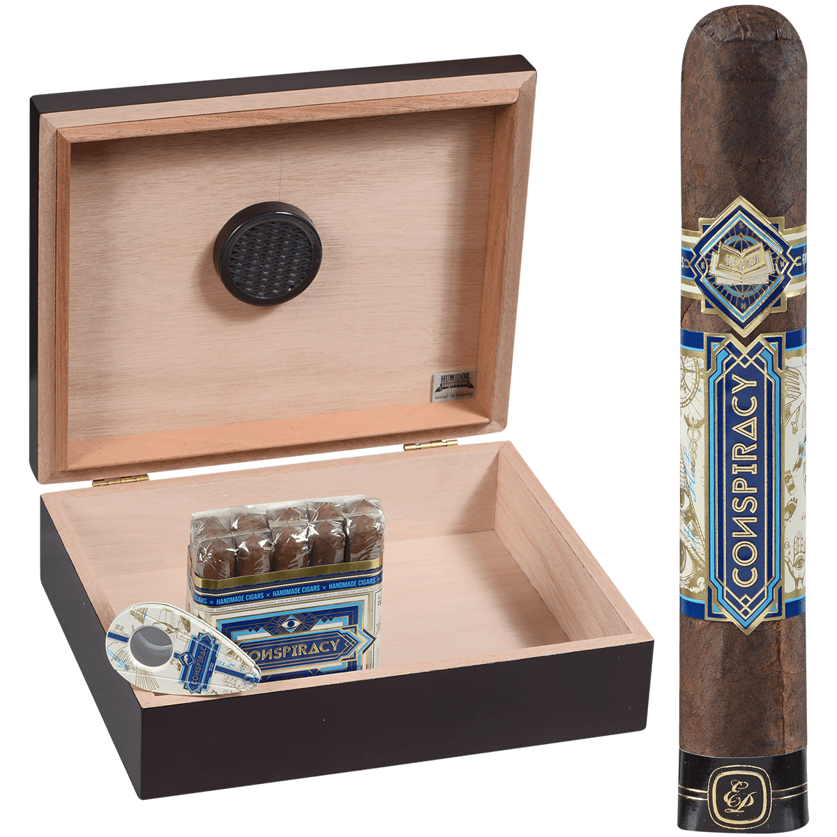 Conspiracy Robusto Ecuador Connecticut 20 Ct Box In Travel Humidor With Xikar Cutter Gift Set