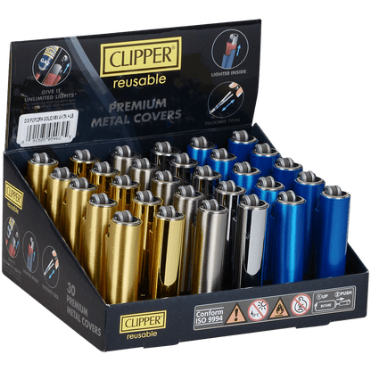 Lighters Clipper Cp22 Metal Covers Solid Mix 30 Ct. Tray