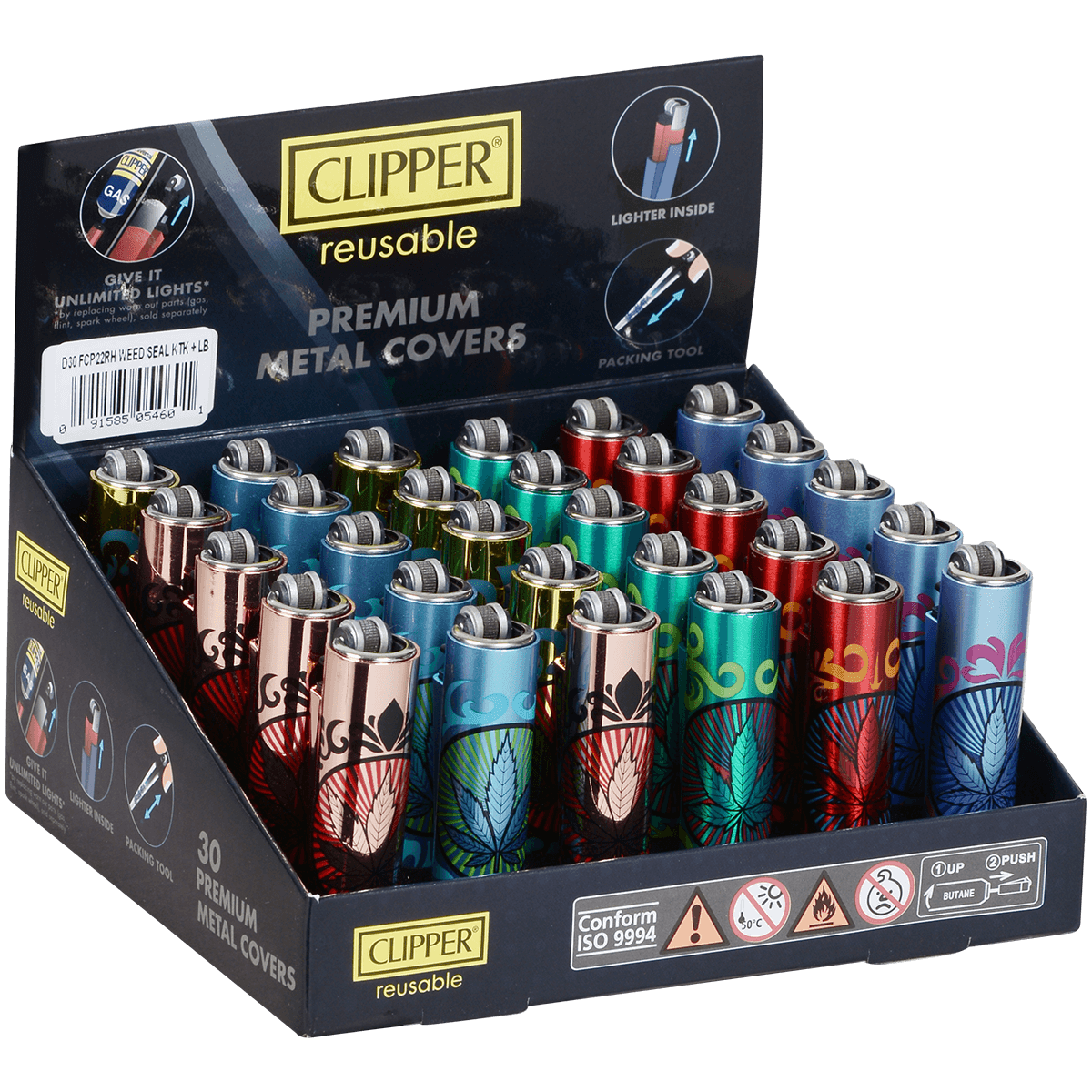 Lighters Clipper Cp22 Metal Covers Leaf Seal 30 Ct. Tray