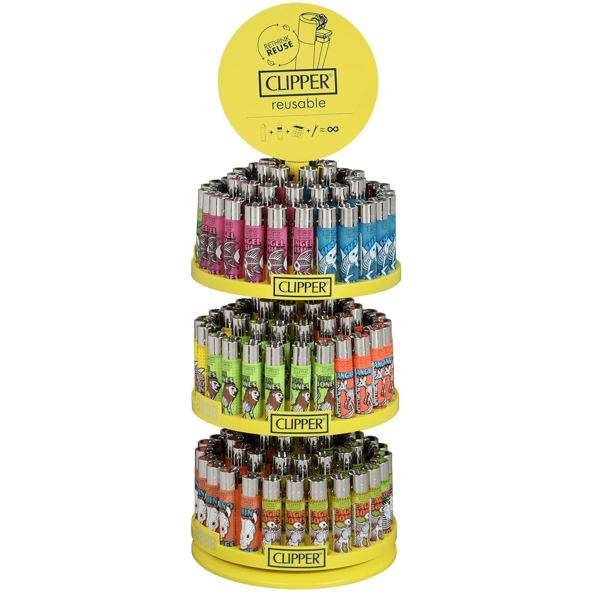 Clipper Cp11 Death Animals 3-Tier Carousel 144 Ct. + 12 Free Lighters