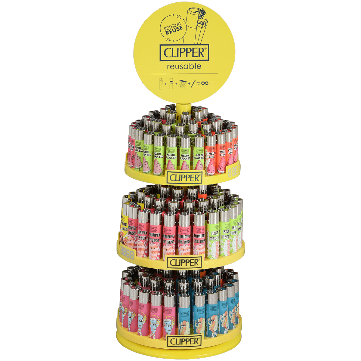 Lighters Clipper 96 Cp11 + 48 Cp22 Food Mix 3-Tier Carousel 144 Ct. + 12 Free Lighters