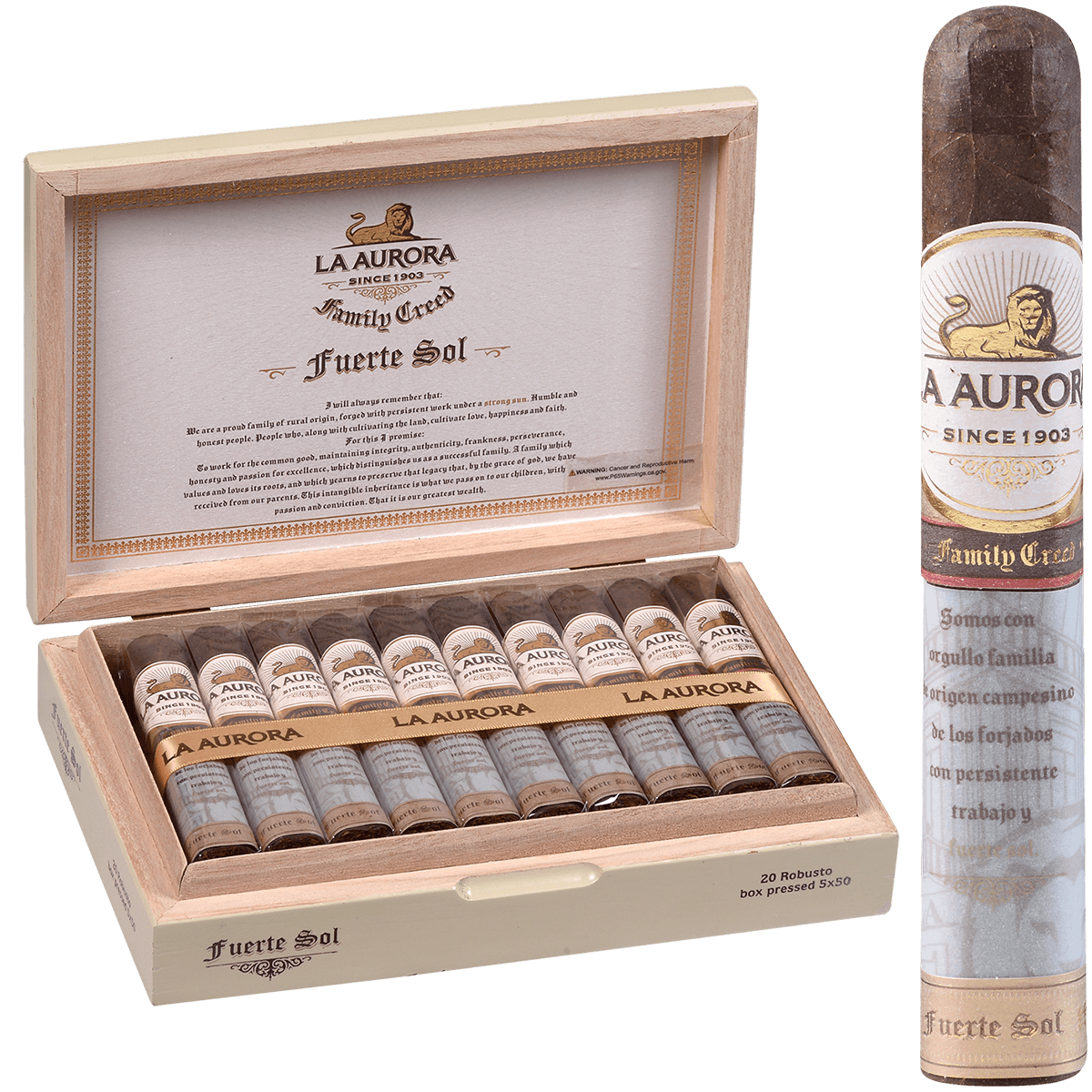 La Aurora Family Creed Fuerte Sol Robusto Box Pressed 5X50 20Ct Box