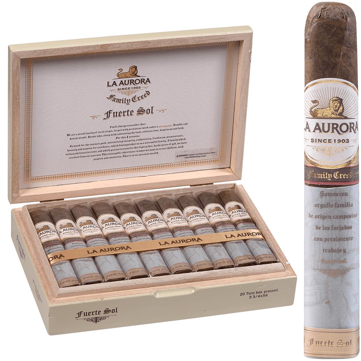 La Aurora Family Creed Fuerte Sol Toro Box Pressed 6X58 20Ct Box