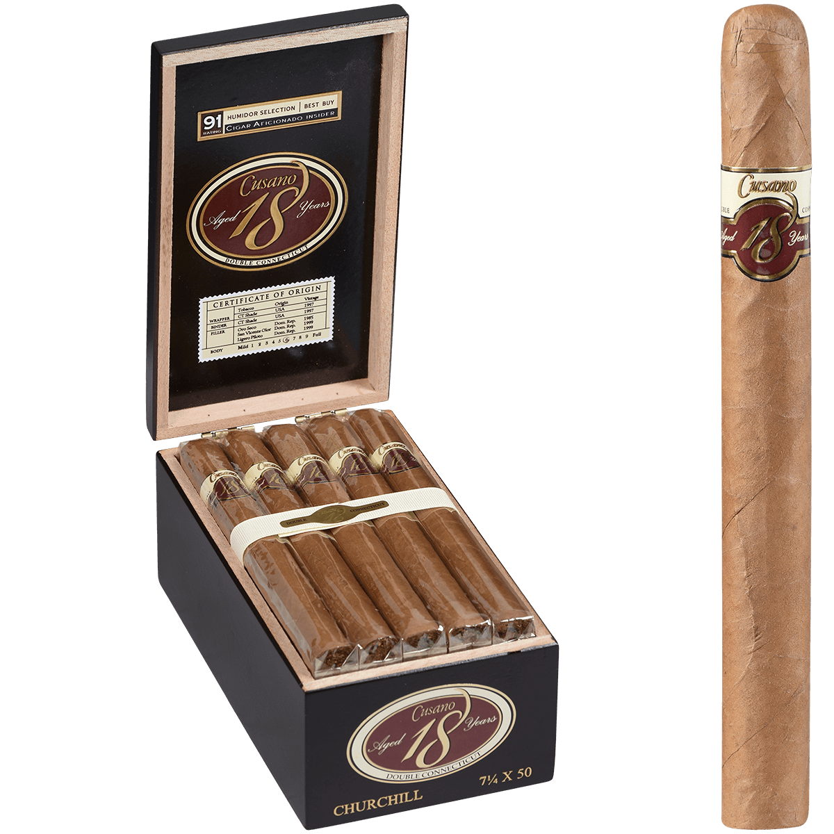 Cusano 18 Double Connecticut Churchill 18 Ct. Box 7.25X50
