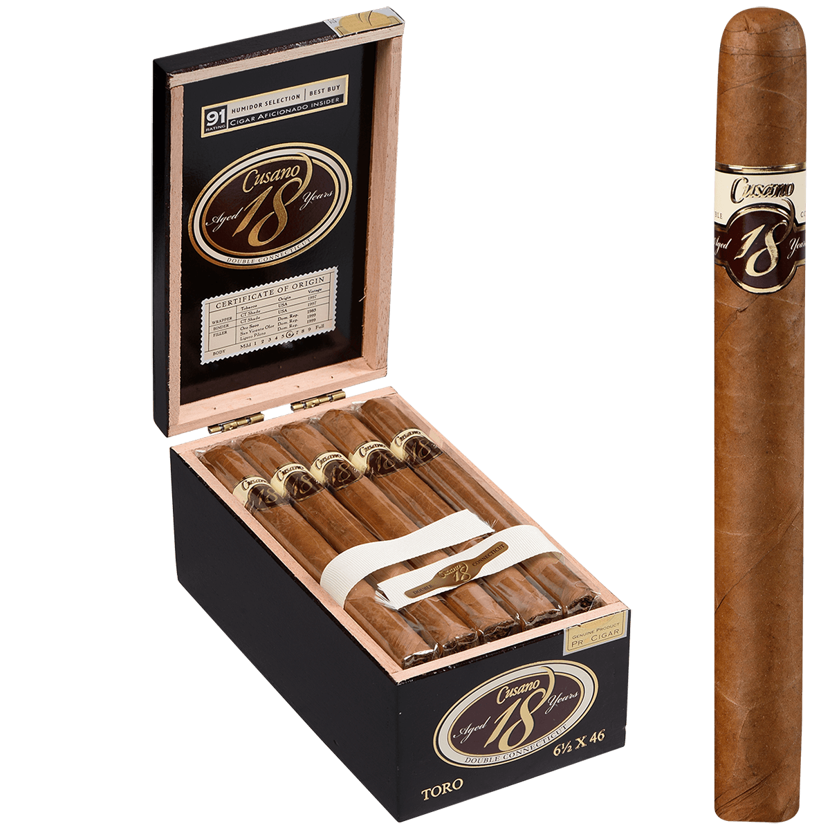 Cusano 18 Double Connecticut Toro 18 Ct. Box 6.50X46