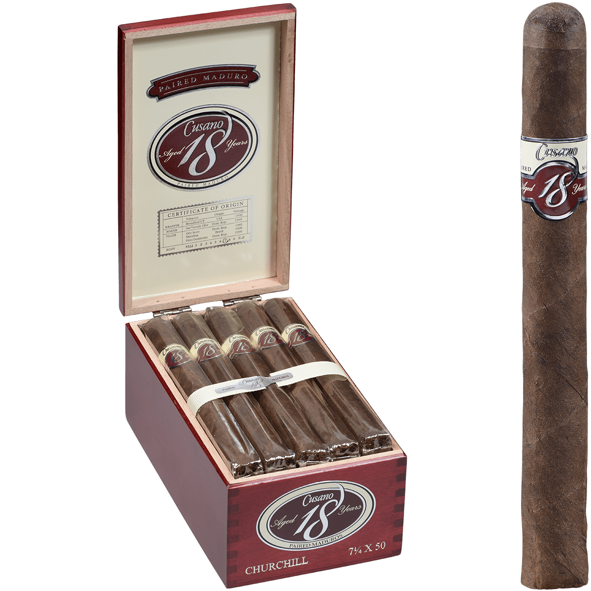 Cusano 18 Paired Maduro Churchill 18 Ct. Box 7.25X50