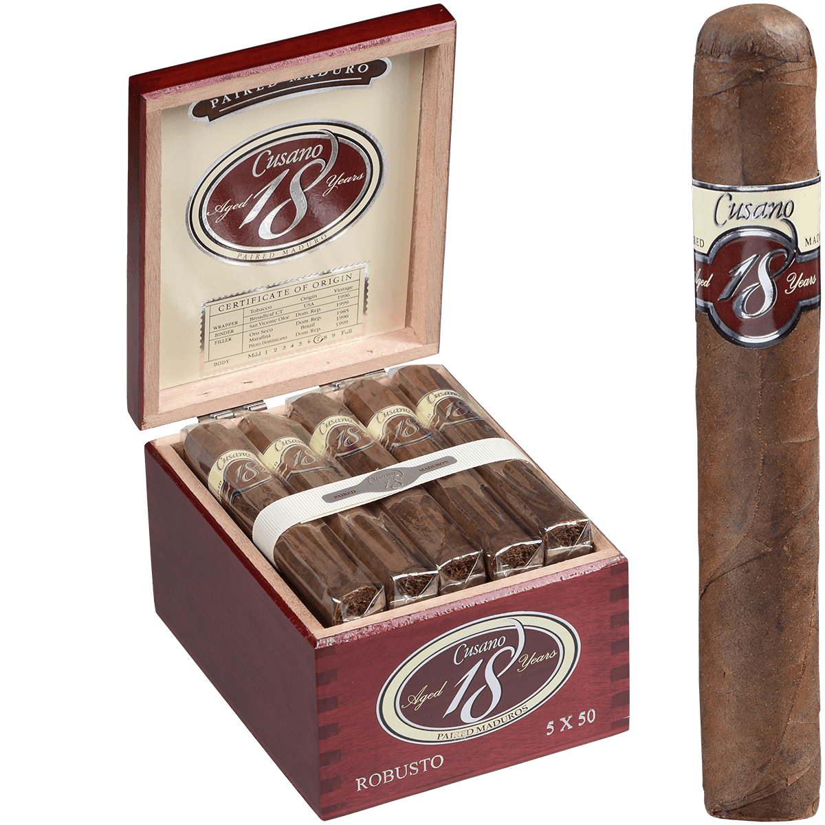 Cusano 18 Paired Maduro Robusto 18 Ct. Box 5.00X50