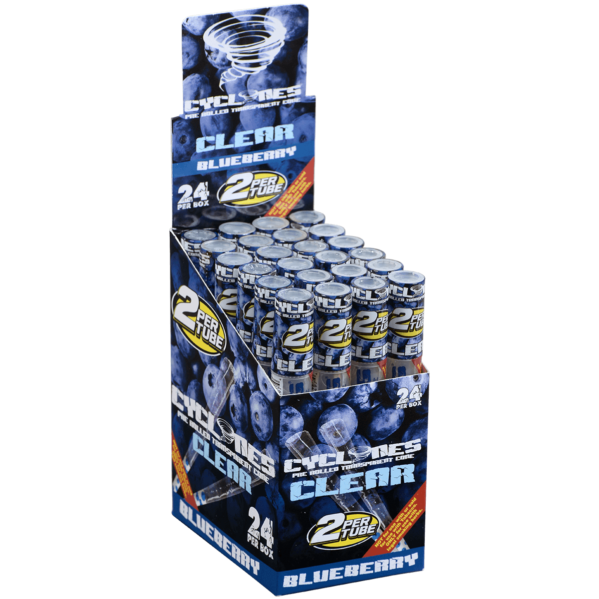 Papers Cyclones 2X Pre-Rolled Clear Cone Blueberry 24 Ct. Tube Upright Display