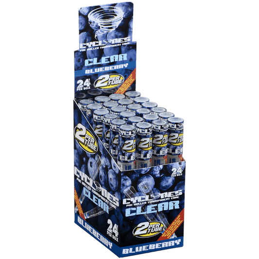 Papers Cyclones 2X Pre-Rolled Clear Cone Blueberry 24 Ct. Tube Upright Display