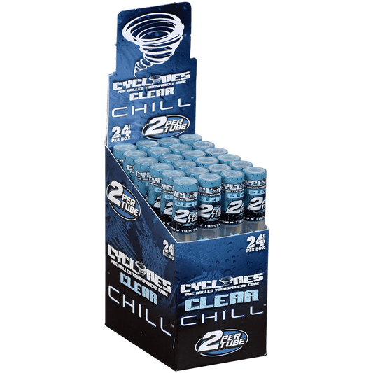 Papers Cyclones 2X Pre-Rolled Clear Cone Blue Chill 24 Ct. Tube Upright Display