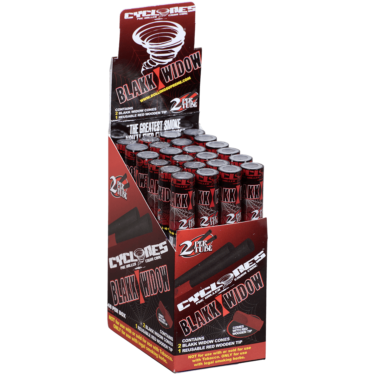 Papers Cyclones 2X Pre-Rolled Black Cone Blackwidow 24 Ct. Tube Upright Display