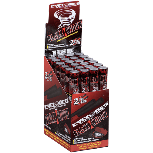 Papers Cyclones 2X Pre-Rolled Black Cone Blackwidow 24 Ct. Tube Upright Display