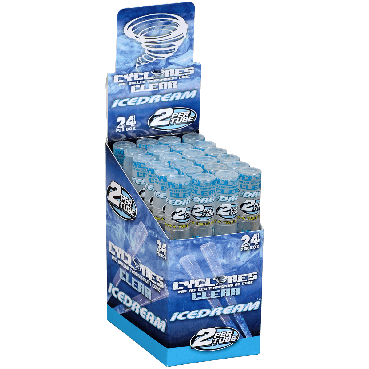 Papers Cyclones 2X Pre-Rolled Clear Cone Ice Dream 24 Ct. Tube Upright Display