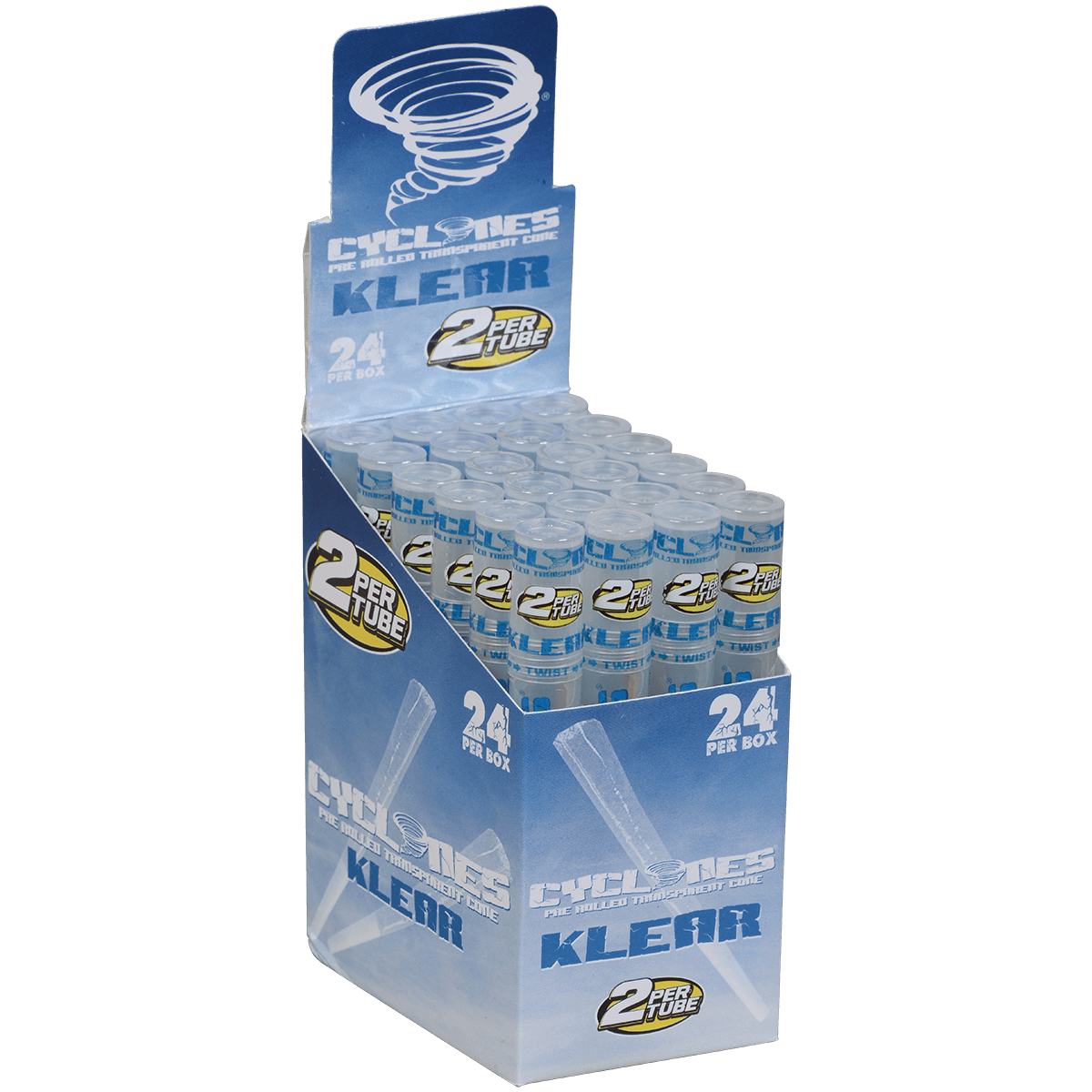 Papers Cyclones 2X Pre-Rolled Clear Cone Natural 24 Ct. Tube Upright Display