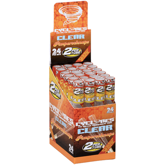 Cyclones 2X Pre-Rolled Clear Cone Pimperschnapps 24 Ct. Tube Upright Display