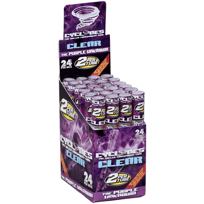 Cyclones 2X Pre-Rolled Clear Cone Purple 24 Ct. Tube Upright Display