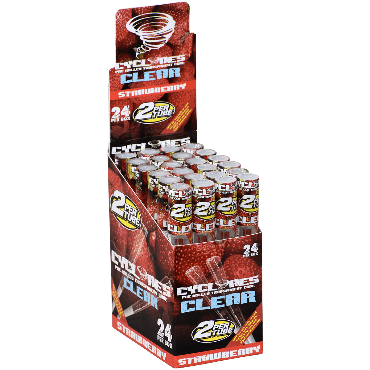 Cyclones 2X Pre-Rolled Clear Cone Strawberry 24 Ct. Tube Upright Display