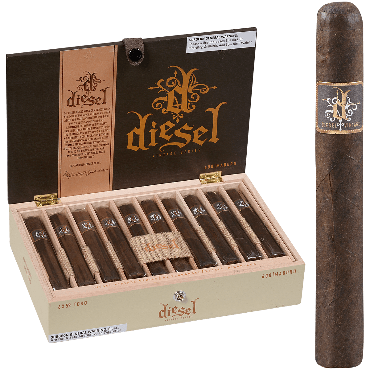 Diesel Vintage Series Maduro Toro 20 Ct. Box 6.00X52