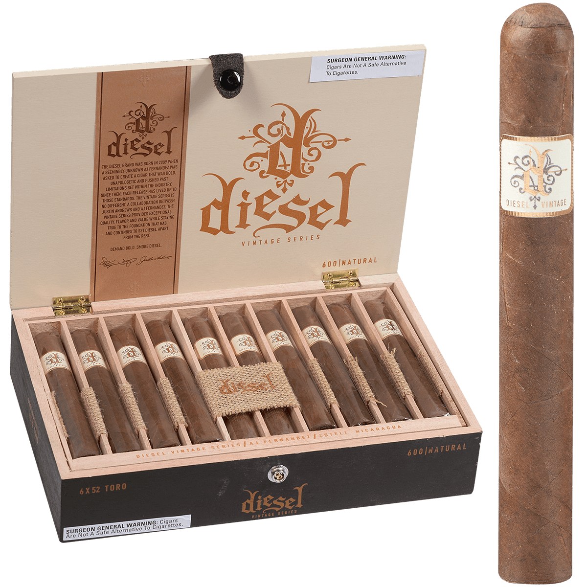 Diesel Vintage Series Natural Toro 20 Ct. Box 6.00X52